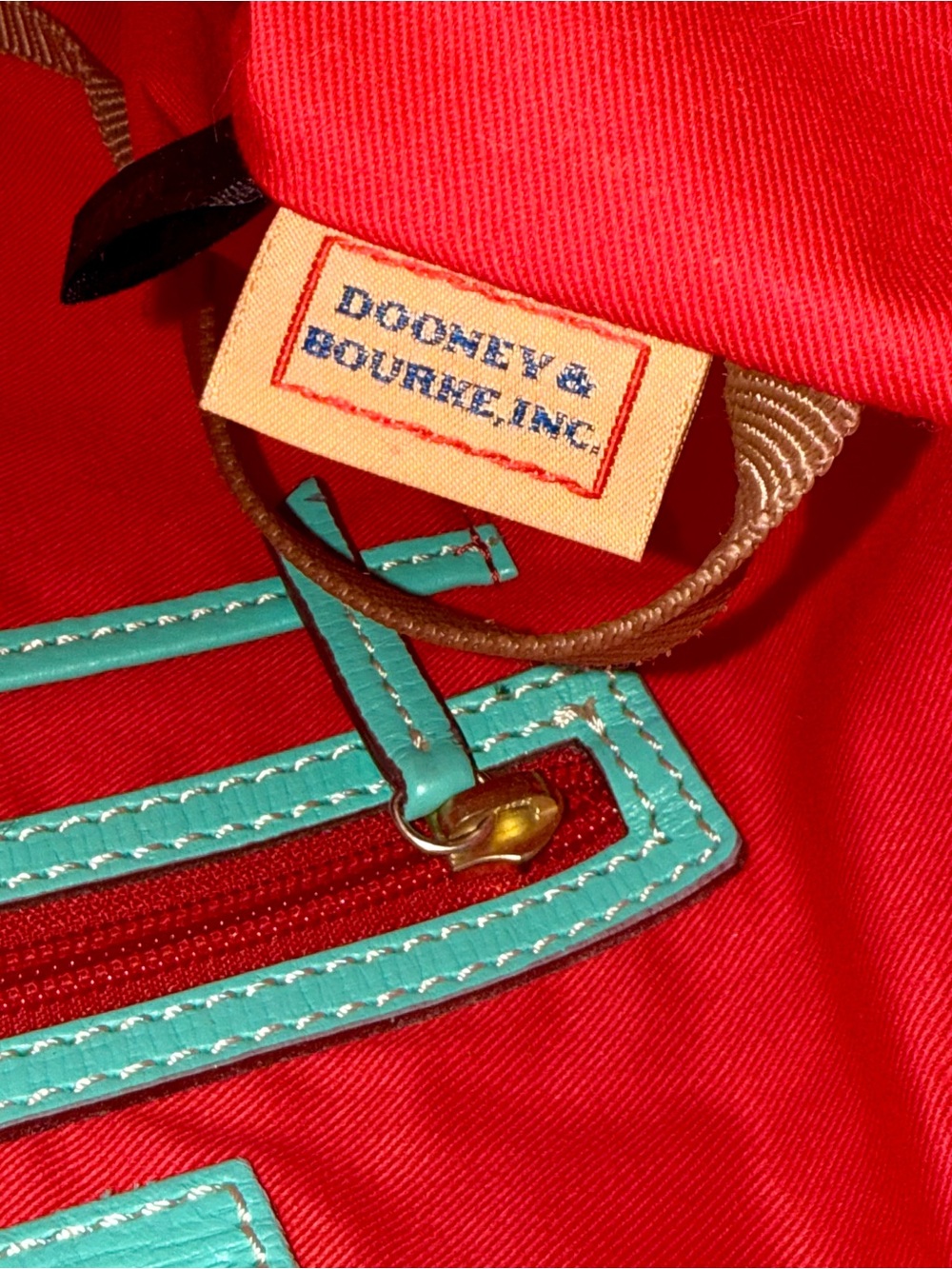 RARE Dooney & Bourke EUC Turquoise Retro Embossed Leather Drawstring Bucket Bag - Picture 15 of 15